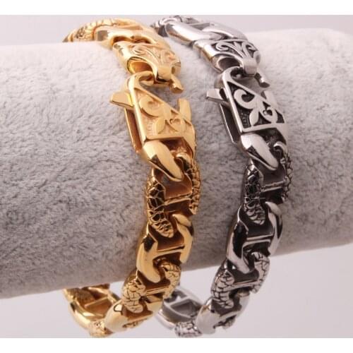 Top Design 316L Stainless Steel Silver Color/Gold Color "H" Shape Curb Cuban Chain Mens Bracelet Bangle Biker Jewelry 8.26"*14MM