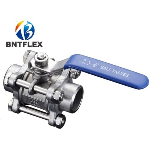 Three-way 1/4" DN8 304 NPT thread stainless steel pipe ball valve