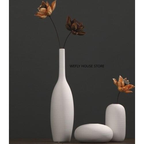 Northern European-Style White Ceramic Vase Set Decoration Modern Minimalist Flower Container Living Room Home Decoration