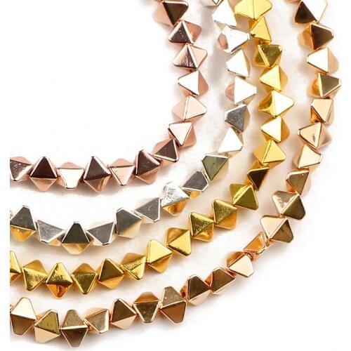 YHBZRET Natural gall Stone Rhombus Gold Silvers Hematite 6*5mm Spacer Loose Beads For Jewelry Making Diy bracelets Accessories