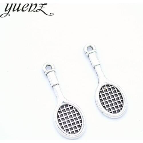 YuenZ 15pcs Antique Silver color Tennis racket Charms Metal Pendants Jewelry Making Accessories 29*10mm J423