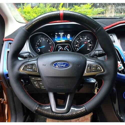 For Ford Focus mondeo edge kuga DIY custom black suede leather car interior steering wheel cover car accessories