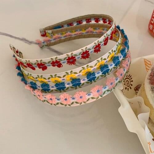 Female Floral Embroidery Hairbands Flower Leaf Headband Head Bezel for Women Simple India Hair Hoop Headbands Headwear Wholesale