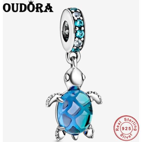 Fit Original Pandora Charms Bracelet 925 Sterling Silver Murano Glass Sea Turtle Dangle Charm Women Fashion Jewelry DIY Berloque