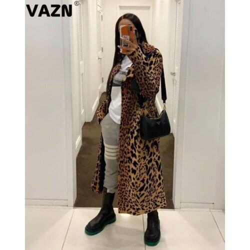 VAZN 2020 Winter Hot Sales Leopard Sexy Free Young High-end Plus Size Joker Full Sleeve Women Slim X-Long Wind Outwears