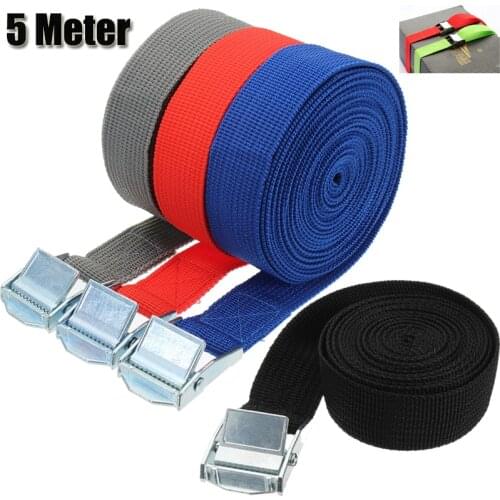 1Pc 5m Car Tension Rope Tie Down Strap Strong Ratchet Belt 25mm Luggage Bag Cargo Lashing With Rope Tensioner Metal Buckle Tow