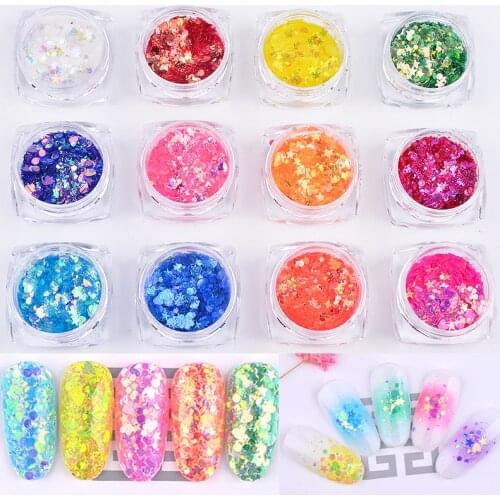 12Pcs Colorful Nail Art Sequins Ultrathin Glitter Flakes 3d Mixed Star Heart Round Nail Paillette Sparkling Manicure Decorations
