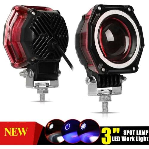 3 inch LED Work Light Hi&Lo Beam Spot Pod Driving Offroad 12V 4WD Motor Car LED Headlight 6000k Car LED Bulbs Halo Angel eyes