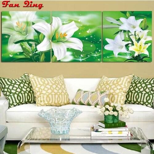 3 pieces DIY Diamond Embroidery Lily In The Pond Full Square/Round Diamond Rhinestone 5D Diamond Painting Home Decoration