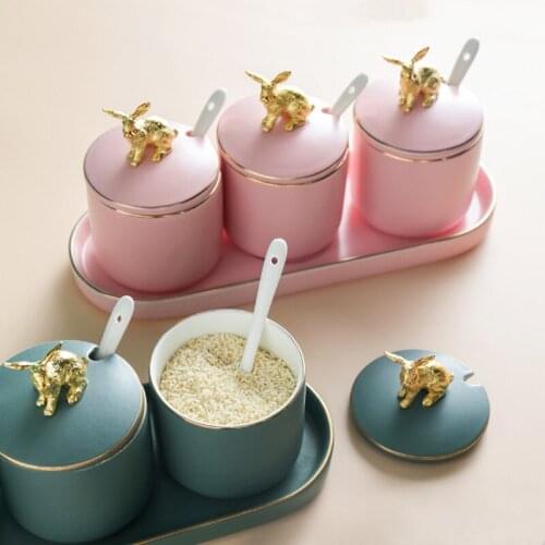 Nordic ceramics MSG Spice jar dish pallets Partition Candy snacks dispenser food storage container Kitchen Tableware