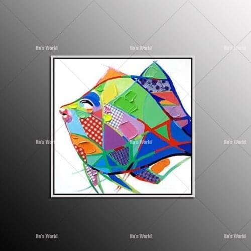 Free Shipping High Quality Hand Painted Unique Animal Fish Oil Painting On Canvas Abstract Fish Canvas Painting For Living Room