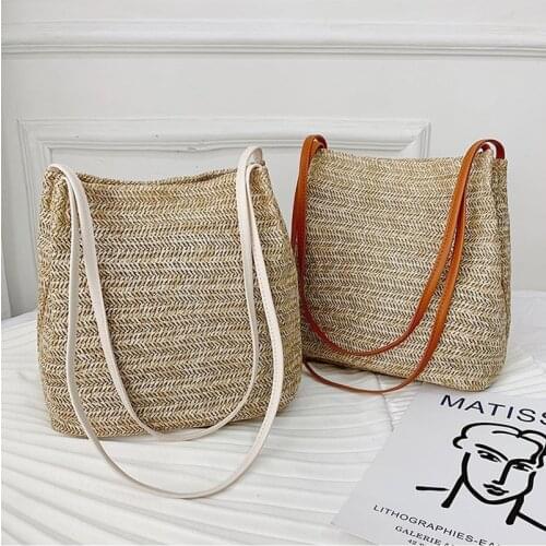 Bohemian womens shoulder bag fashion hand-woven rattan straw bag large capacity summer beach bag Girls Travel Handbags