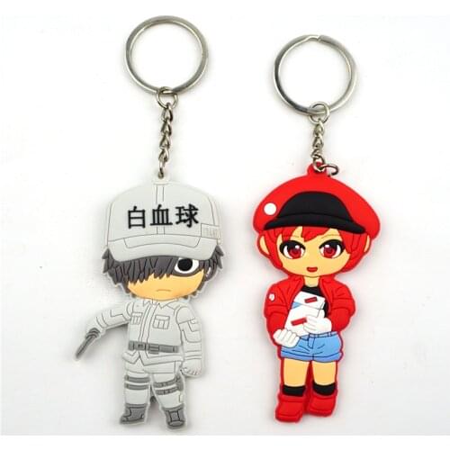 Cells at Work Leukocyte Red Blood Cell Figure Keychain Anime PVC Silicone Key Chain Double Side Key Ring Kid Trinket Key Holder