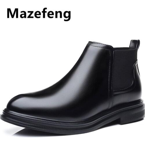 Mazefeng Brand Mens Boots Size 38-47 Chelsea Boots Top Quality Leather Shoes for Men Handmade Black Brown Men‘s Ankle Boots
