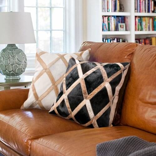 Black Brown Patchwork Cowhide Fur Throw Pillow Cover, America Cowhide Cushion Nordic Sofa bedroom Back cushion pillow, P44