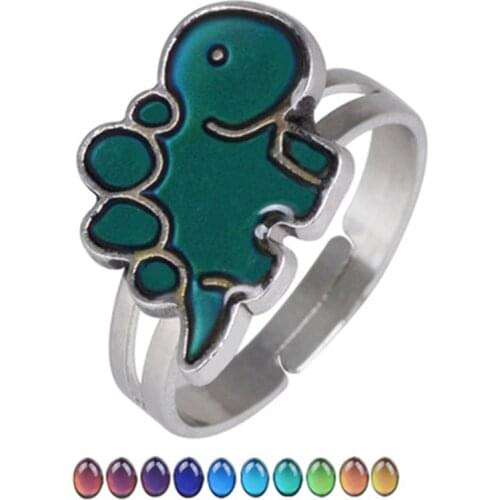 Cartoon Dinosaur Color Change Emotion Feeling Changeable Temperature Adjustable Mood Ring Jewelry For Women Kids Birthday Gift