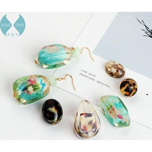DIY handmade jewelry accessories resin flower leopard perforation retro earrings pendant material folk style