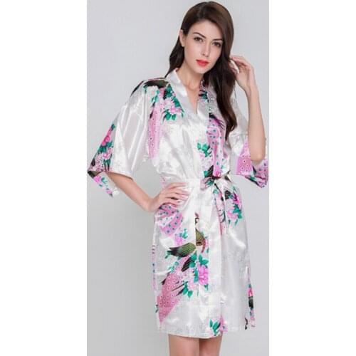 Brand White Female Printed Floral Kimono Robe Dress Gown Sexy Bride Wedding Robe Casual Women Dressing Gown Bathrobe Sleeprobe