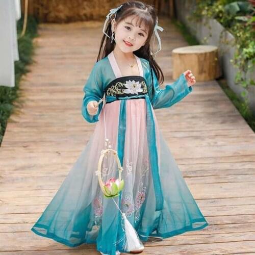 Chinese kids Hanfu girls Stage Outfit Performance Clothing Singer Stage Festival Folk Dance Ancient Costume Princess Fairy Dress