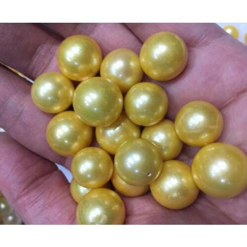 10pc Round 12-15mm Golden yellow white freshwater Pearl loose beads aaa