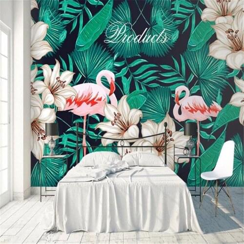 Milofi large-scale mural Nordic hand-painted tropical flamingo living room sofa TV background wall paper wallpaper