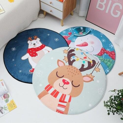 Cute Cartoon Snowman Mouse Deer Bear Pattern Round Carpet Christmas Home Decoration Living Room Kitchen Anti-slip Absorbent Mat