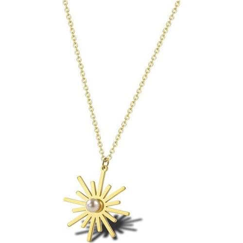 RIR Fashion Natural Pearl Sun Flower Necklace Sunshine Sky Like Solar System Pendant Bohemian Exquisite Necklace Mothers Gift