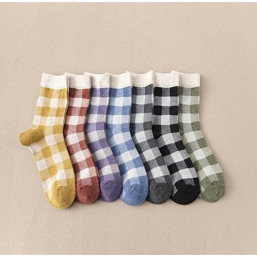 Fashion Women Socks New Cotton Plaid Small Fresh Kawaii Cute Womens Sokken Casual Harajuku Novelty Korean Style Tube Girls Sox