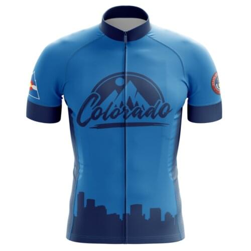 HIRBGOD 2020 New State Of Colorado 1876 Mens Cycling Jersey Nil Sine Numine Short Sleeve Bike Shirt Blue Bicycle Top,TYZ201-01