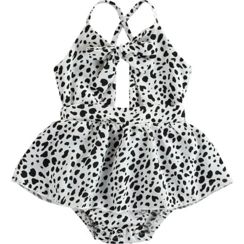 0-24M Cute Infant Baby Girl Leopard Bodysuit Dress Summer Sleeveless Spaghetti Strap Bowknot Short Jumpsuit Toddler Baby Clothes