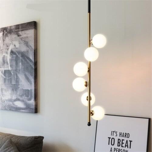 Nordic long pole glass ball pendant lights luxury bedroom bedside lamp LED living room sofa aisle study hanging light fixtures
