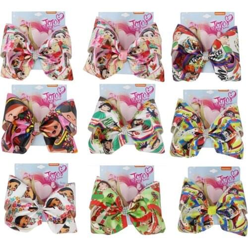 New 8 inch Hair Bow Cartoon girl Print Ribbon Girls Bowknot Hair Clip Handmade Bowknot Hairclip Hair Accessories 12pcs