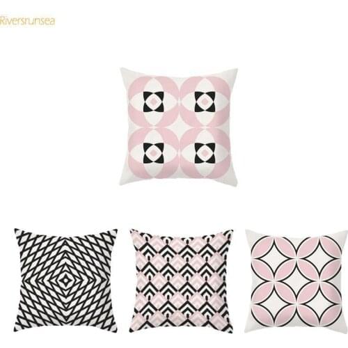 New Design Simple Pink Geometric Pillow Cover Black And White Rhombus Square Cushion Cover For Modern Minimalist Home Decor