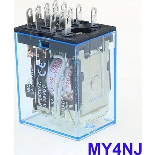 5pcs LED MY4 General Purpose Relay 4pdt 14pins relais 12V 24V 110V 220V MY4NJ relay switch
