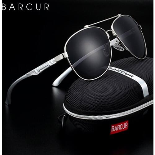 BARCUR Brand Design Stainless Steel Frame Sunglasses Polarized Men Sun Glasses Women Pilot Eyewear Driving Mirror Shades UV400
