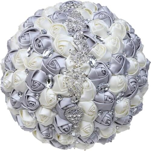 30CM Bride Wedding Bouquet Diamond Ribbon Artificial Rose Sisters Group DIY Holding Flower Party Wedding Supplies W228A