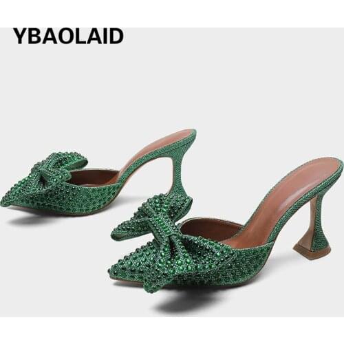 Pointed Bow Knot Rhinestone All-match Super High-heeled Fashion Sandals Summer New Style Baotou Stiletto Sandals and Slippers