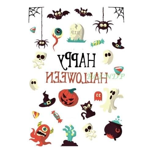 Waterproof Temporary Tattoo Sticker Halloween skull cats pumpkin ghost tatto stickers flash tatoo fake tattoos for kids child 7