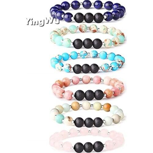 Yingwu Wholesale 10pcs/lot 8mm Chakras Lava Stones Bracelets DIY Aromatherapy Essential Oil Diffuser Bracelet Yoga Jewelry