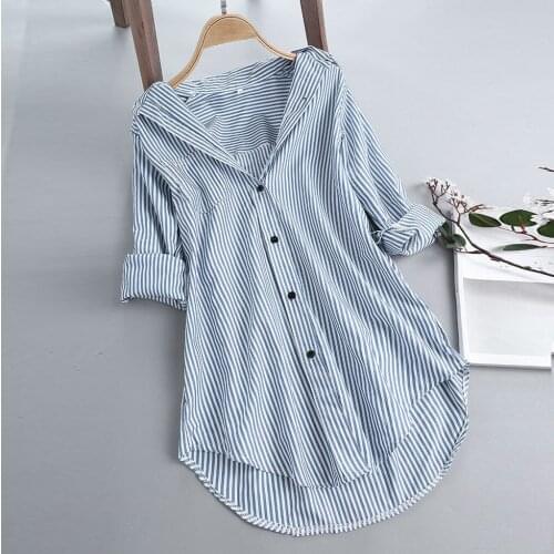 Woman Blouse Plus Size Shirts High Quality Stripe Long Sleeve Turn-down Collar Button Loose Top Shirts Blouse