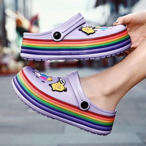 Hot Cute Cartoon Summer Clogs Women Platform Sandals Casual Women EVA Sandals Rainbow Bottom Garden Shoes Women sandalias verano
