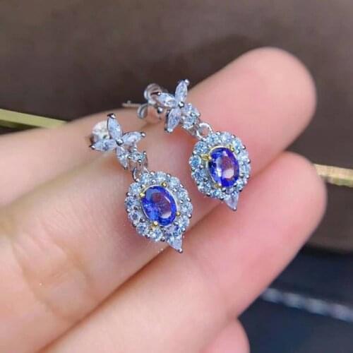 Shilovem 925 silver sterling natural tanzanite Drop Earrings trendy fine Jewelry women new 4*5mm new gift jce0405875agts