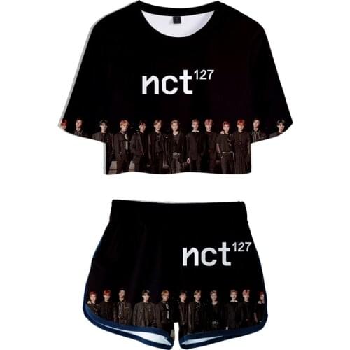 Two pieces set KPOP NCT 127 tracksuit women sexy club outfits 3d printed crop Top + shorts summer 2 piece set women clothes