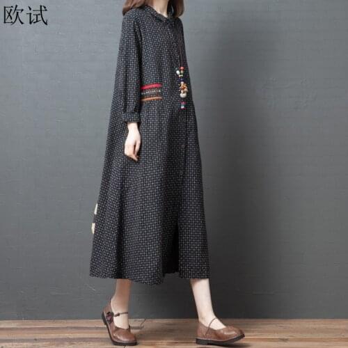 Women Long Sleeve Cotton Linen Plaid Shirt Dress Oversized Woman Spring Autumn Shirt Dresses Ladies New Arrival Shirt Dress 2021