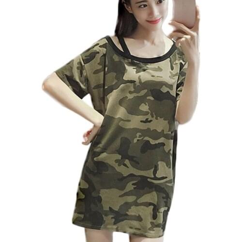 Short Tee Dress Women Camouflage Print Womens Casual Round Neck Loose Short-Sleeved Party Mini Dress T-shirt dress Women 2020