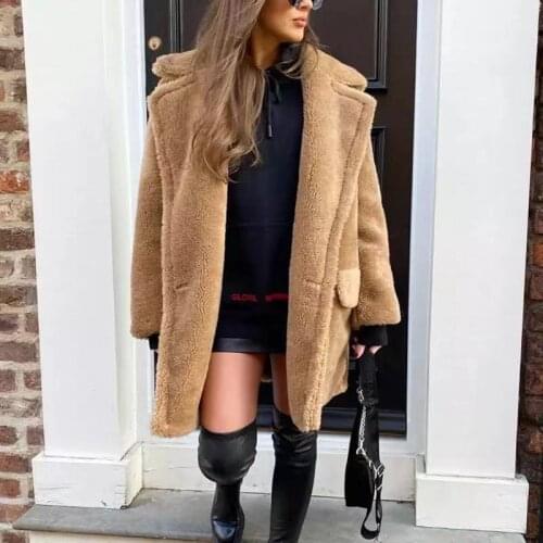 Women Winter Warm Faux Fur Coats Thick Long Elegant Ladies Fur Teddy Jackets Turn Down Collar Overcoat Plus Size Casaco Feminino