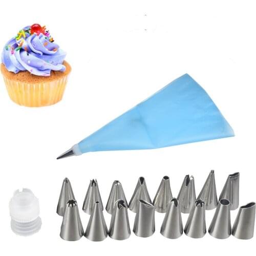 18pcs/lot DIY Silicone Ice Piping Cream Pastry Bag Cake Decorating Squeeze Cream Cake Baking Tool Stainless Steel Nozzle OK 0951