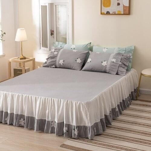 2020 new products Cotton 13372 twill print Bed spread Fitted Sheet Pillowcases 2/3 pcs Luxury Princess Ruffled hem bedding