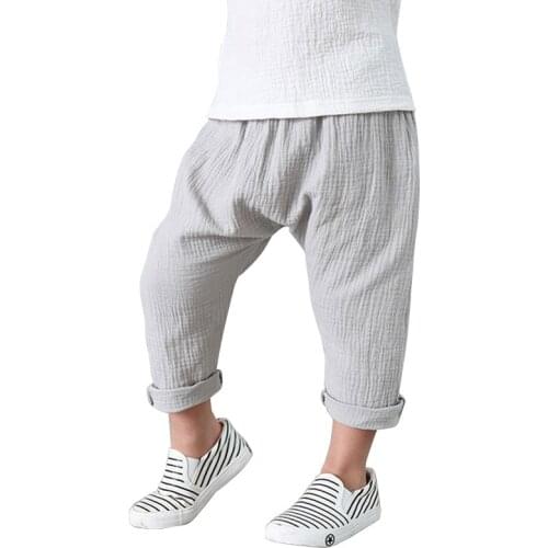 2021 Summer Boys Pants Solid Linen Pleated Harem Pants Baby Boys Girls Pants Harem Pants Kids Clothes 0-7Y Children Clothing
