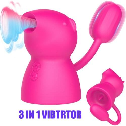 3 In 1 Sexy Piggy Licking Sucking Vibrators For Women Clitoris Sucker Nipple Licks Anal Plug Massager Tail Dildo Erotic Sex Toys